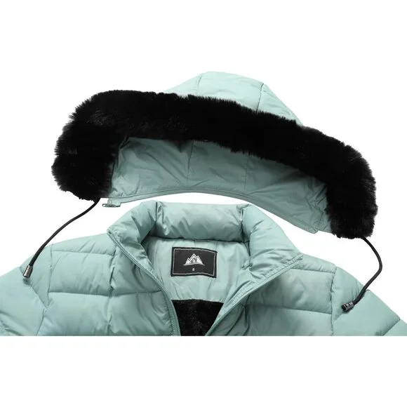 Women's Light Green Waterproof Long Down Jacket,warm Winter Hooded Puffer Coat